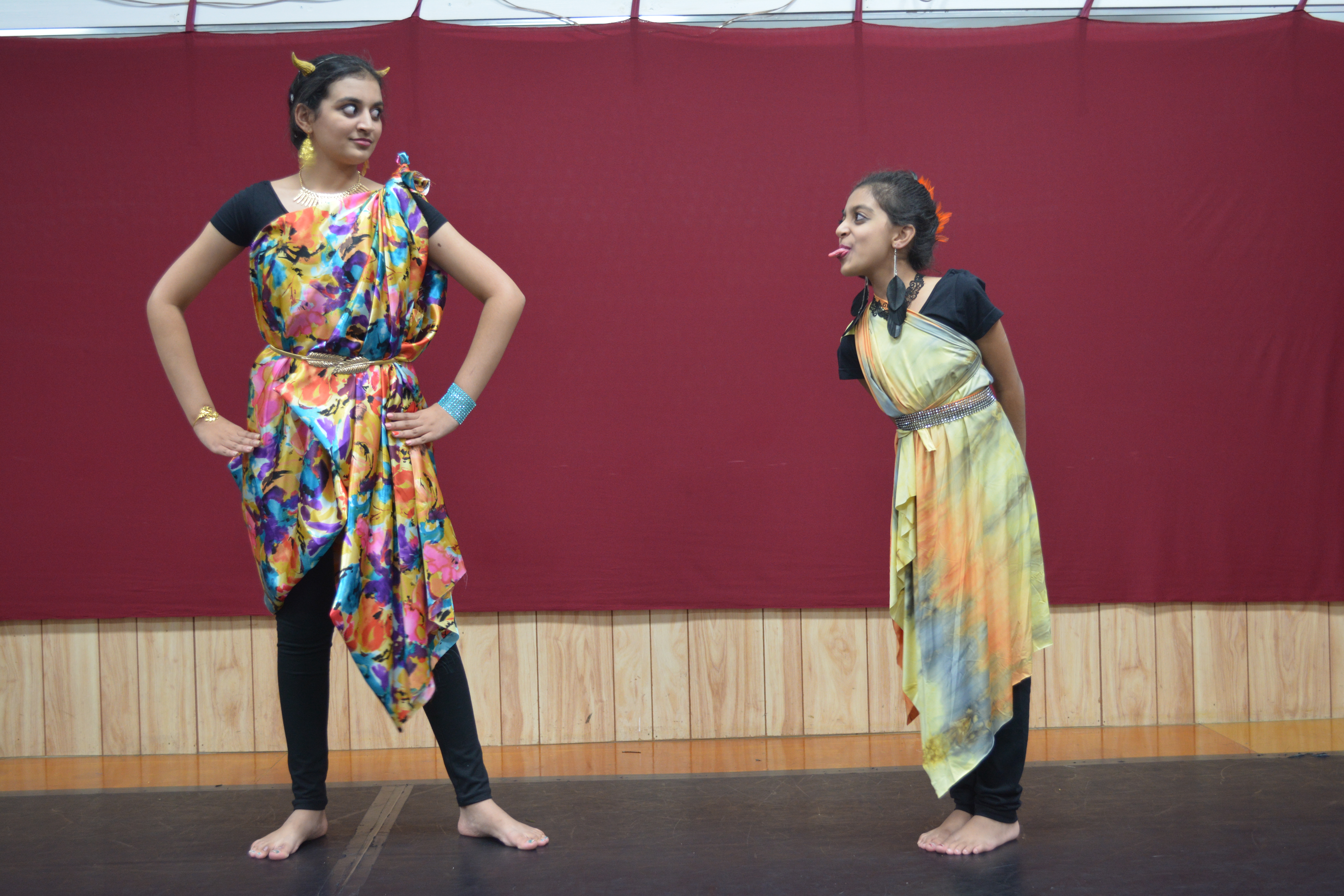 Aarushi as a fairy with Shikha as Puck in Maya dress rehearsal